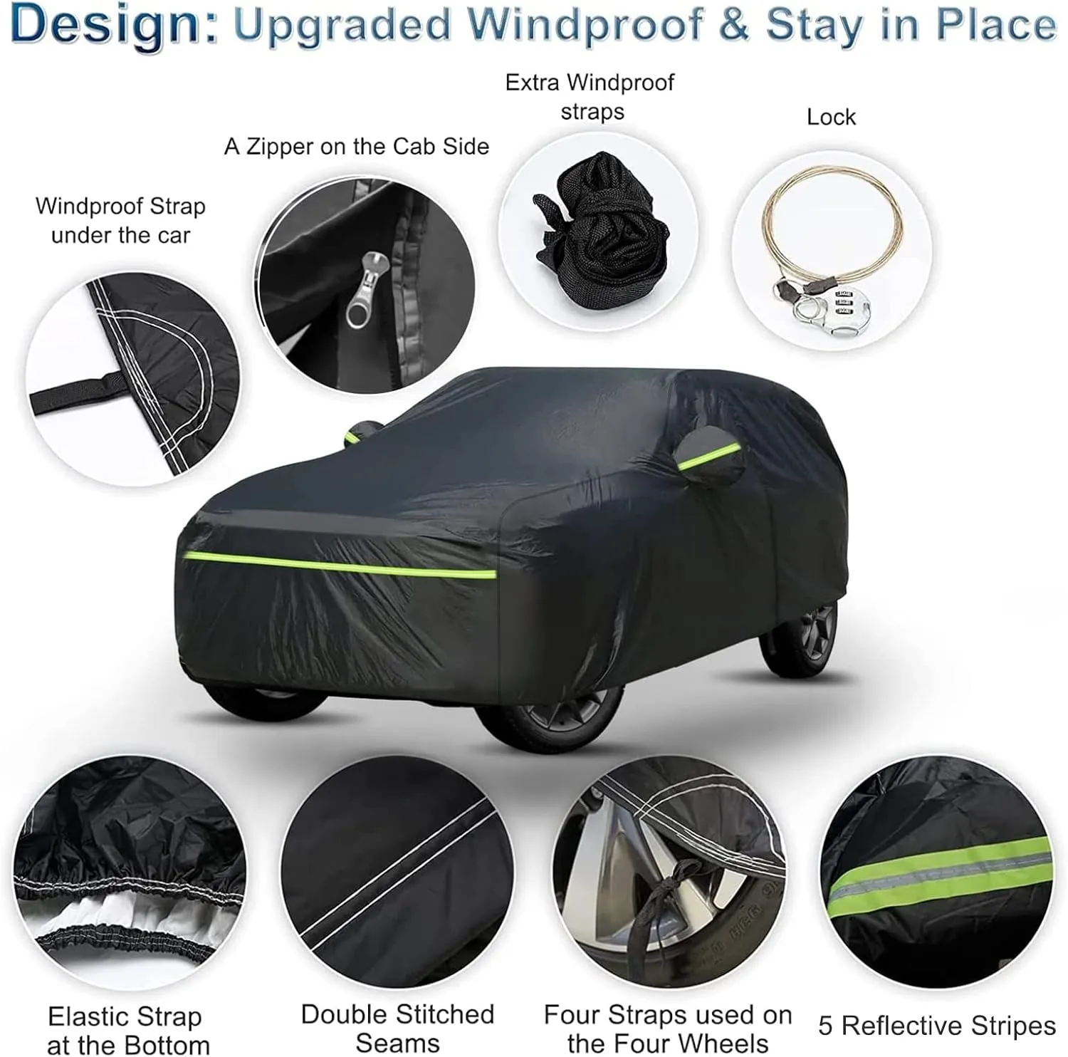 for Jeep Grand Cherokee Car Cover All Weather Waterproof Windproof 6 Layer Full SUV Car Covers Custom Fit for 2011-2023 Jeep Grand Cherokee WK2 with Door Zipper and Storage Bag (Up to 193” L)