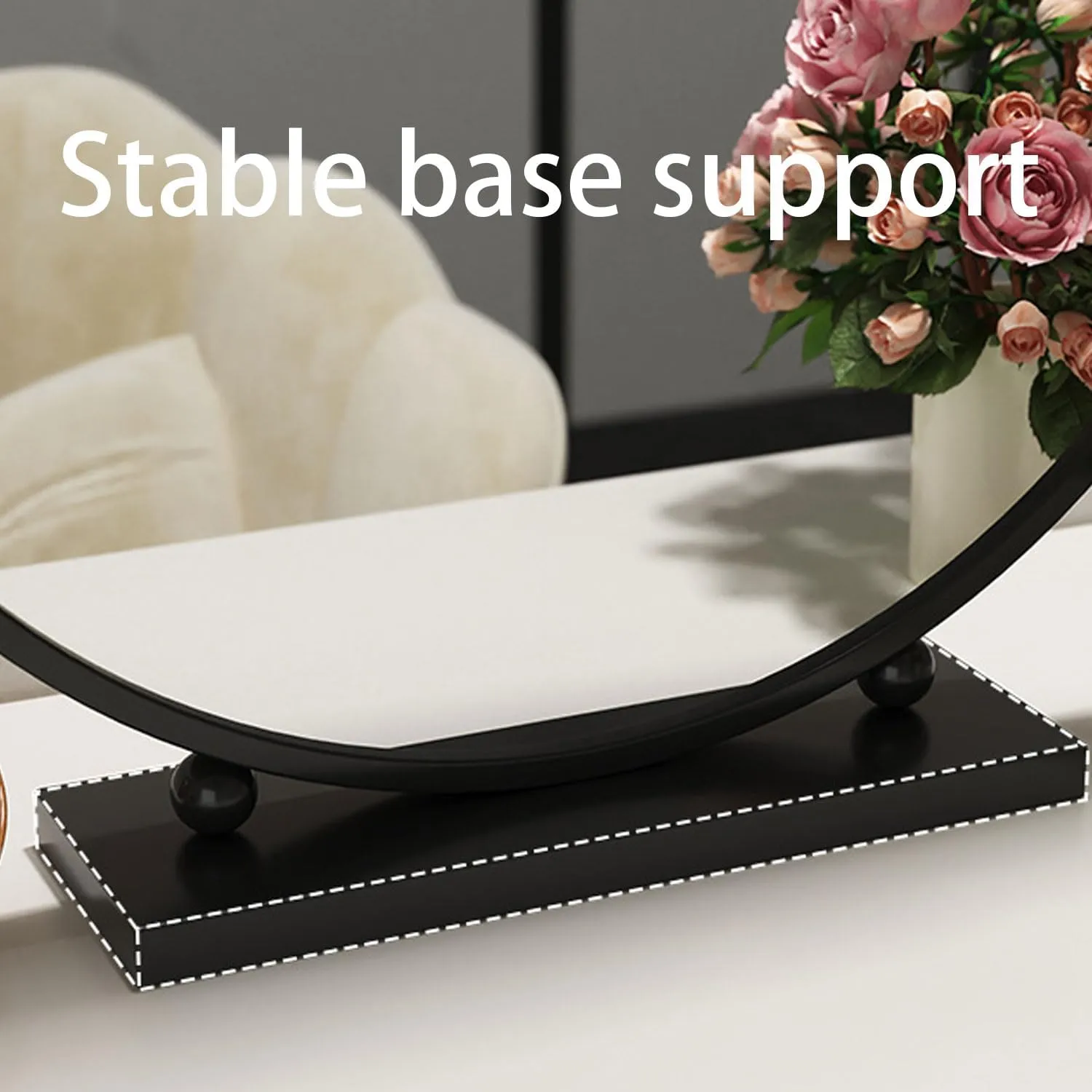 Free Standing Dressing Table Mirror Bedroom Makeup or Shaving Mirrors with Base Round Table Top Mirror - Diameter 30/40/50CM,50cm,Black