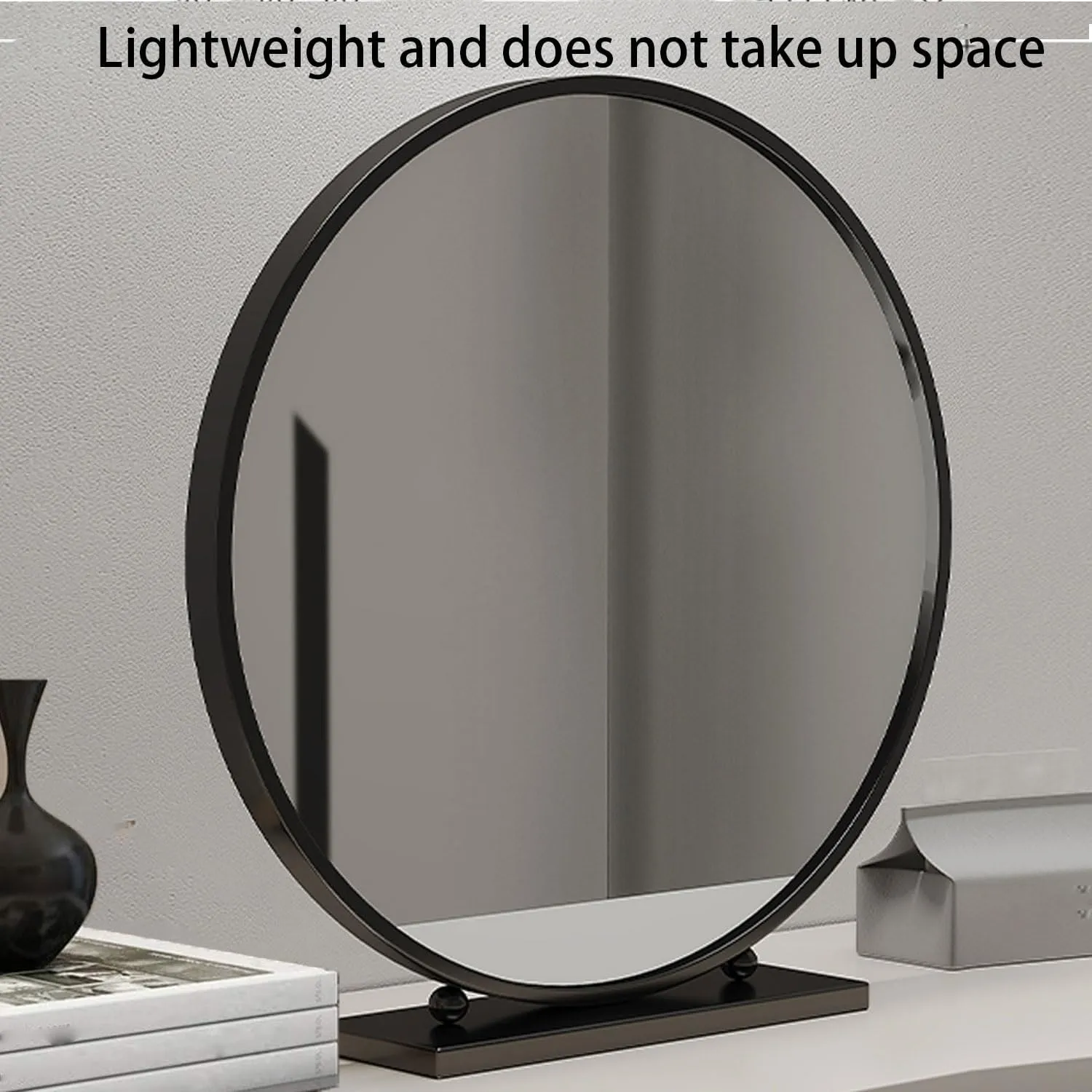 Free Standing Dressing Table Mirror Bedroom Makeup or Shaving Mirrors with Base Round Table Top Mirror - Diameter 30/40/50CM,50cm,Black