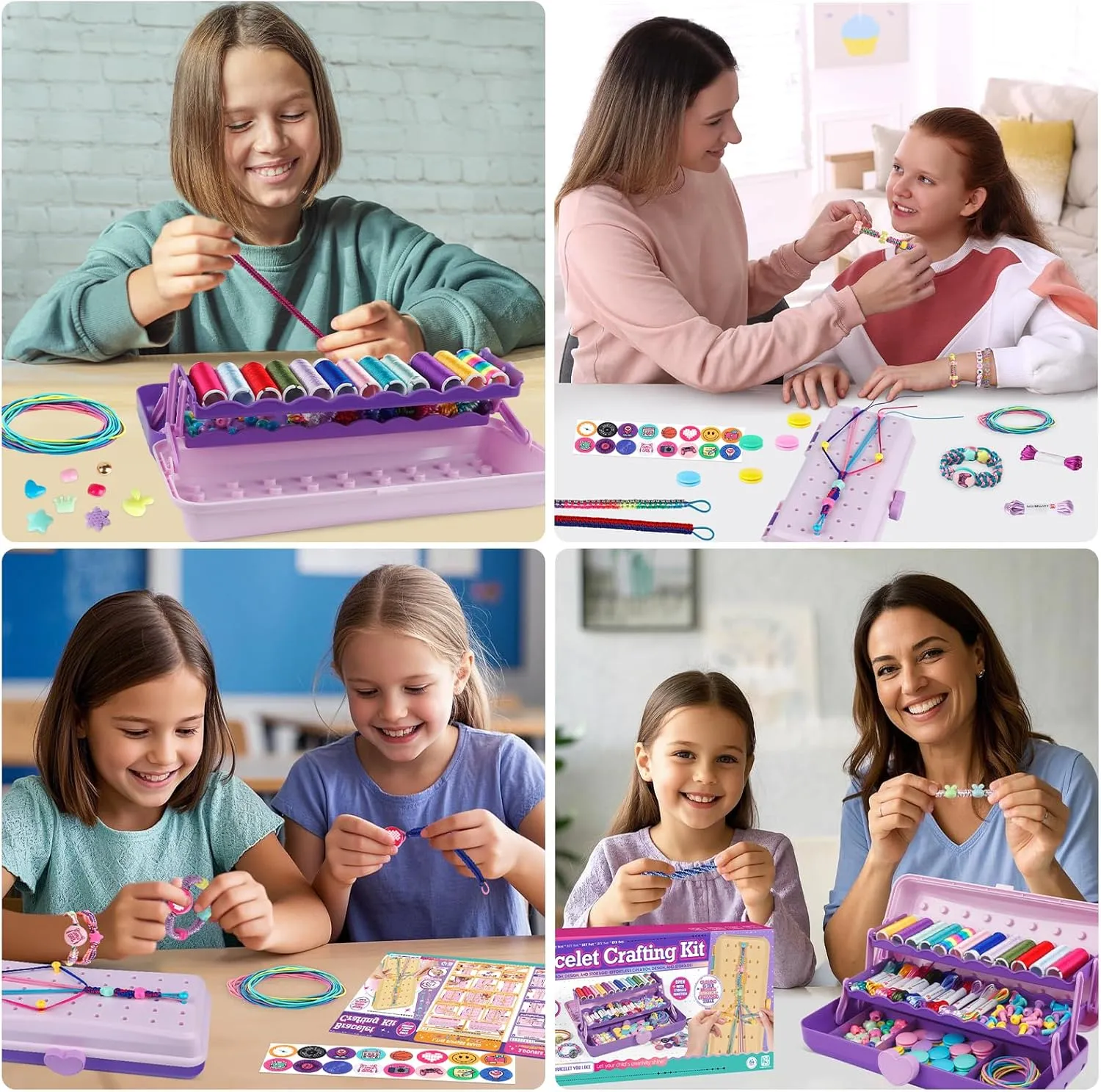 Friendship Bracelet Making Kit with Storage Box,DIY String Bracelet Arts and Craft for Girls Aged 8-12,Kids' Travel Activity Toy Set,Easter Birthday Gifts for Ages 6 7 8 9 10 11 12 Year Old Purple