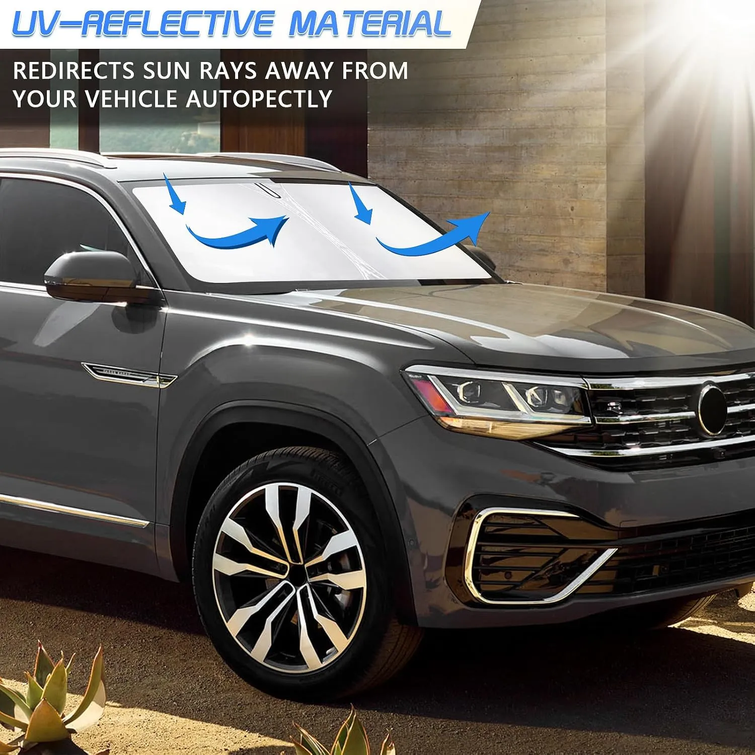 Front Windshield Sun Shade Compatible with Volkswagen Atlas/Atlas Cross Sport Accessories 2018-2024 Window Sunshade Sun Visor Cover Foldable Sunshade Protector 2024 Upgrade