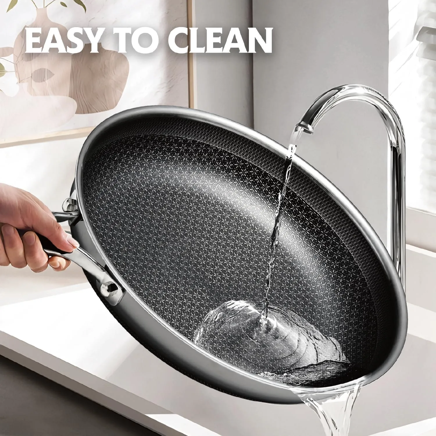 Frying Pan with Lid, 10 Inch Hybrid Non Stick Stainless Steel Skillets, Dishwasher Induction Oven Broiler Safe, Non Toxic Chef's Pan, PFOA Free Cookware