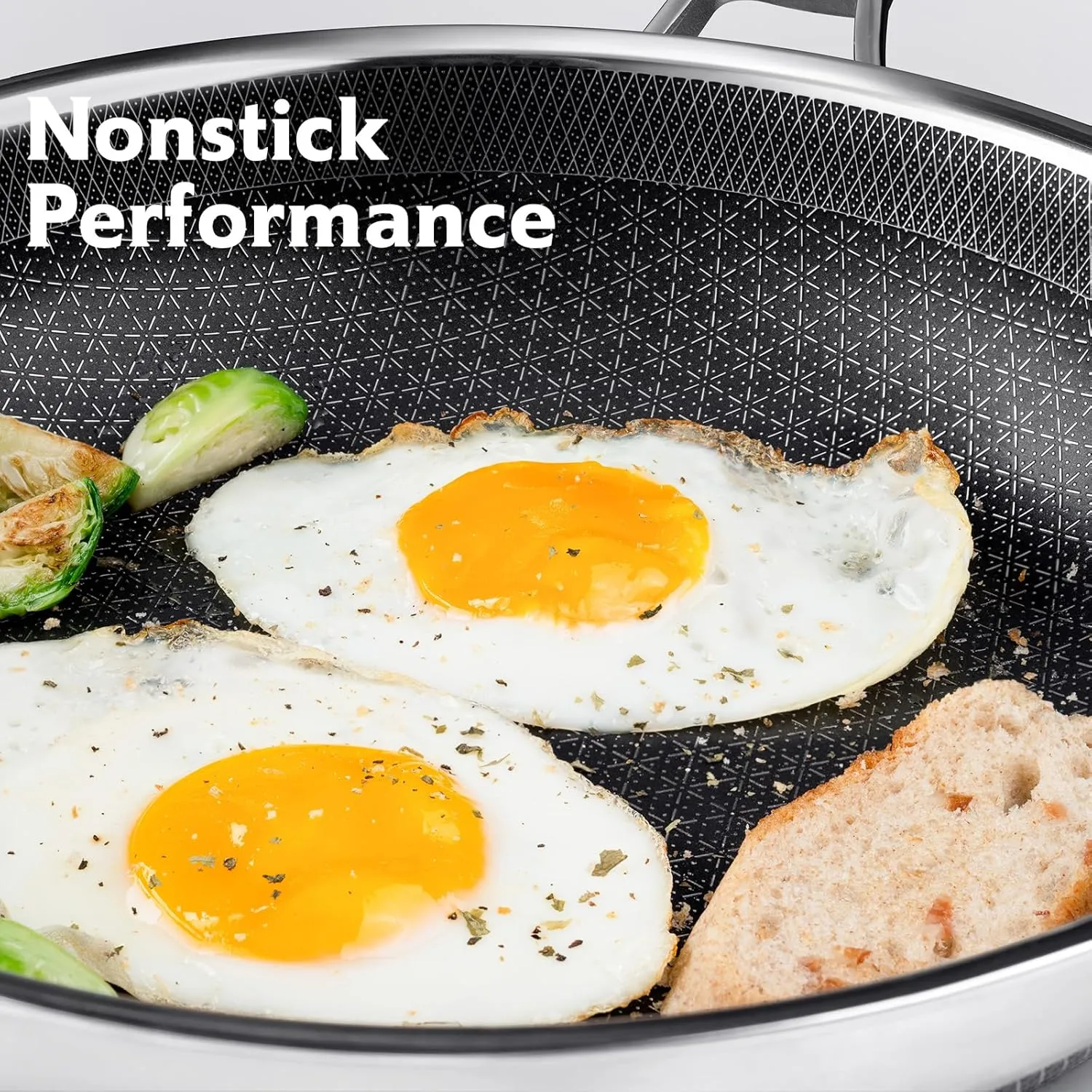 Frying Pan with Lid, 10 Inch Hybrid Non Stick Stainless Steel Skillets, Dishwasher Induction Oven Broiler Safe, Non Toxic Chef's Pan, PFOA Free Cookware