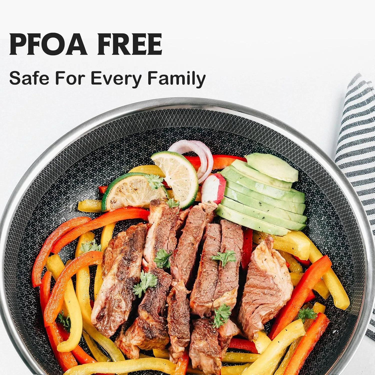 Frying Pan with Lid, 10 Inch Hybrid Non Stick Stainless Steel Skillets, Dishwasher Induction Oven Broiler Safe, Non Toxic Chef's Pan, PFOA Free Cookware