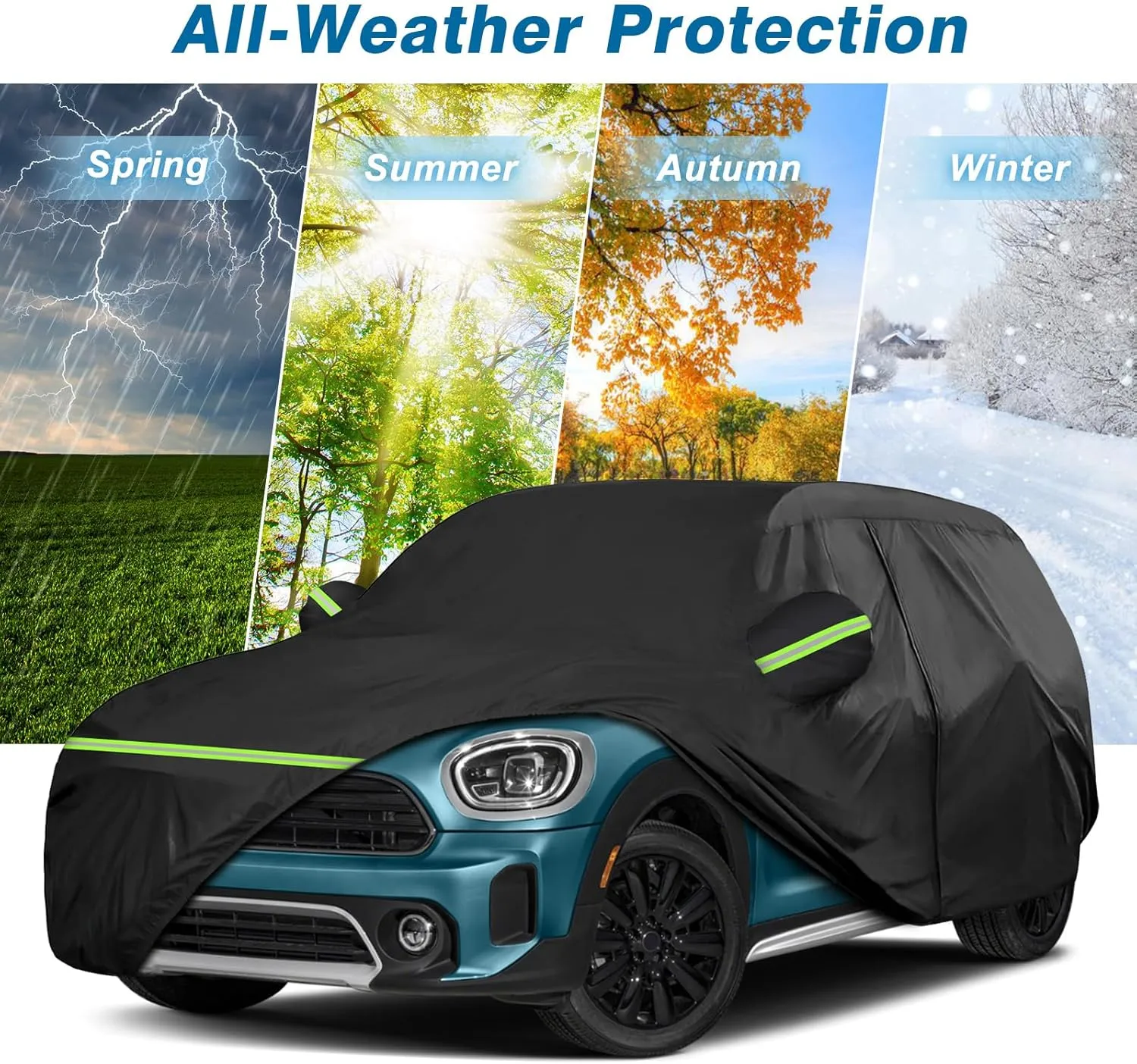 Full Car Covers for 2014-2025 Mini Cooper/Cooper S/Hardtop/Clubman/Countryman 4 Door, Car Cover Waterproof Heavy Duty All-Weather Protection with Door Zipper & Storage Bag
