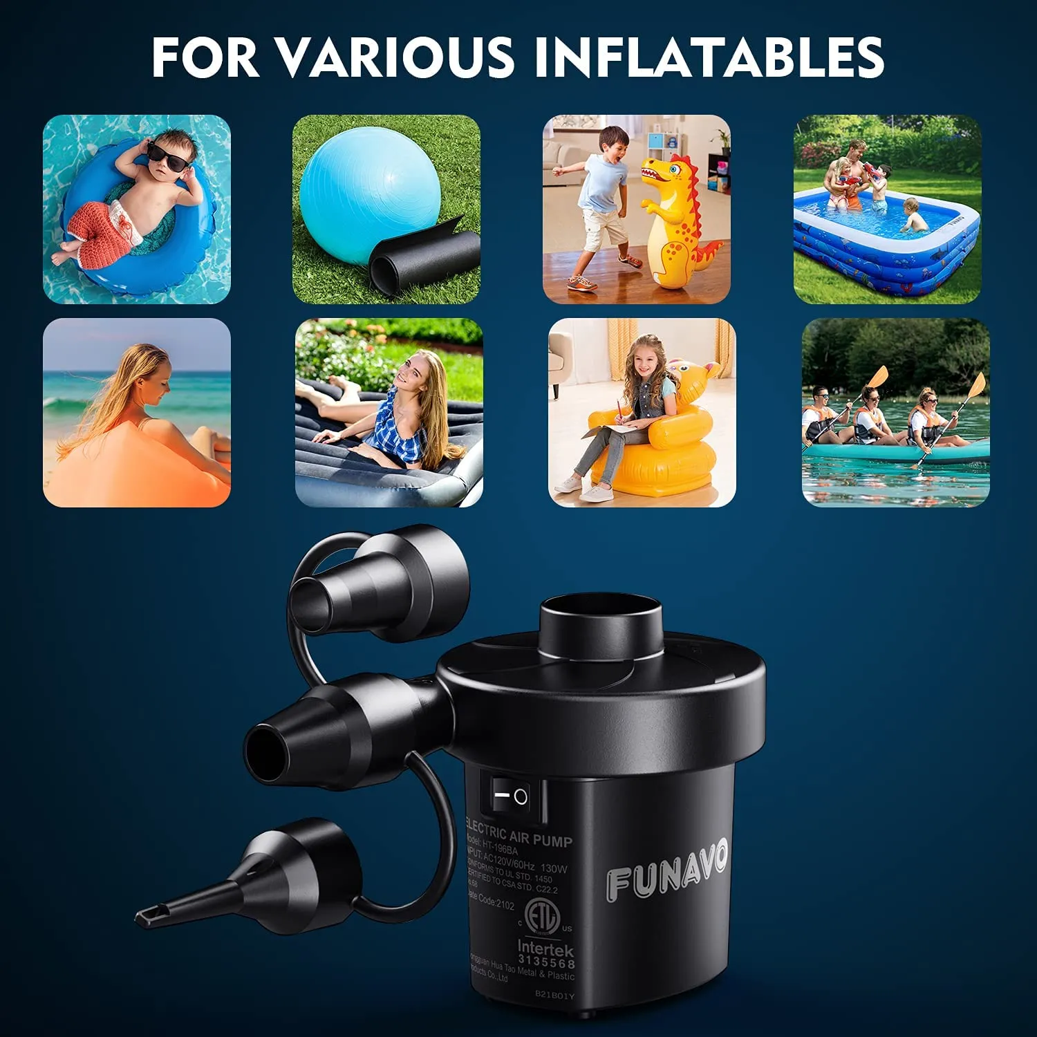 FUNAVO Portable Air Pump With 3 Nozzles