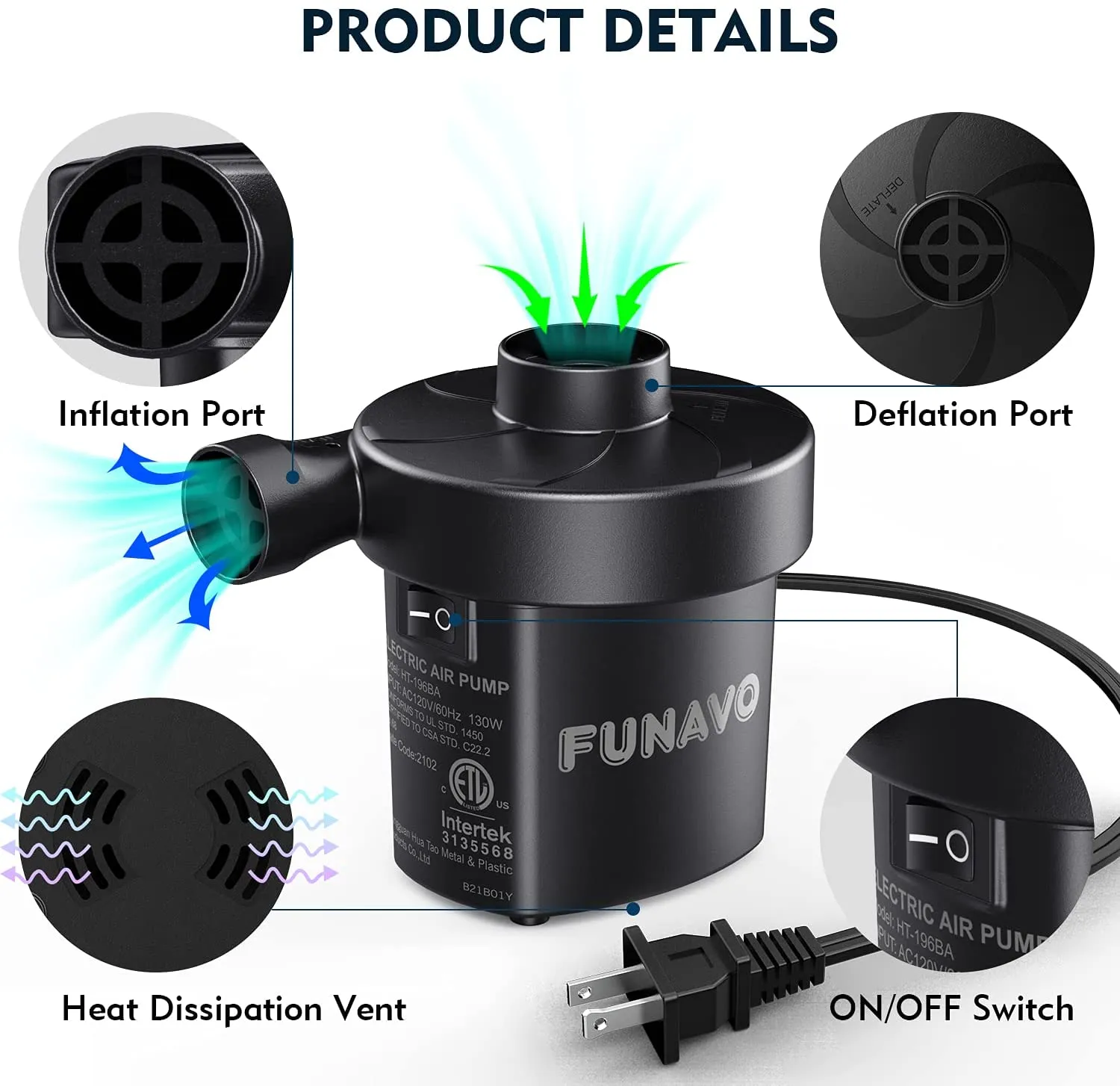 FUNAVO Portable Air Pump With 3 Nozzles