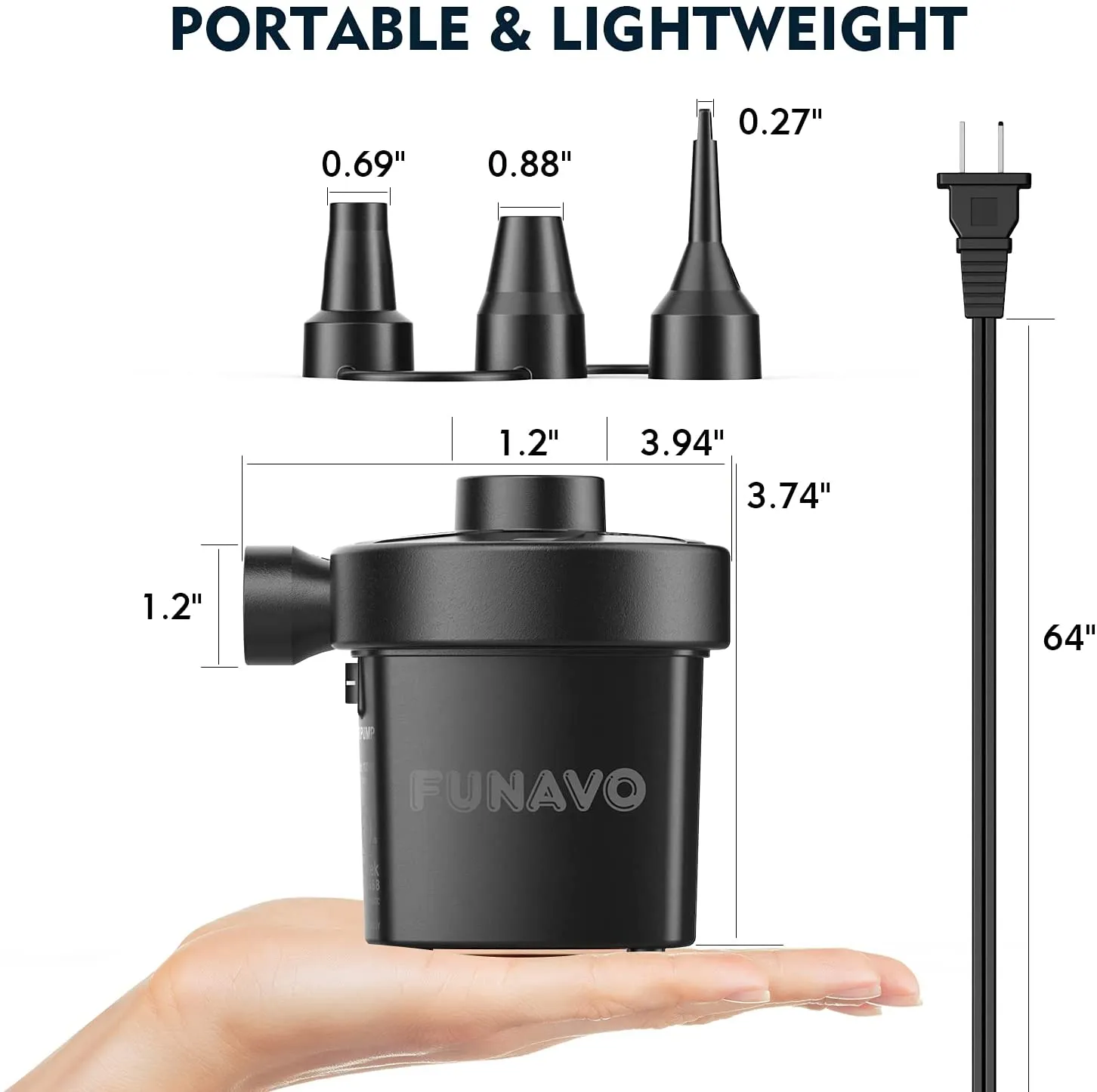 FUNAVO Portable Air Pump With 3 Nozzles