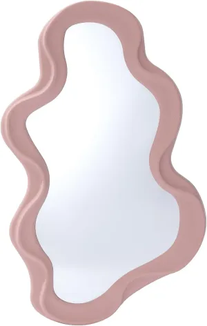 Funky Wavy Mirror 16"x10" Pink Irregular Wall Hanging Mirror Special-Shaped Vanity Mirror Bedroom Decorative Wall Mirror Dressing Tabletop Irregular Pattern Makeup Mirror