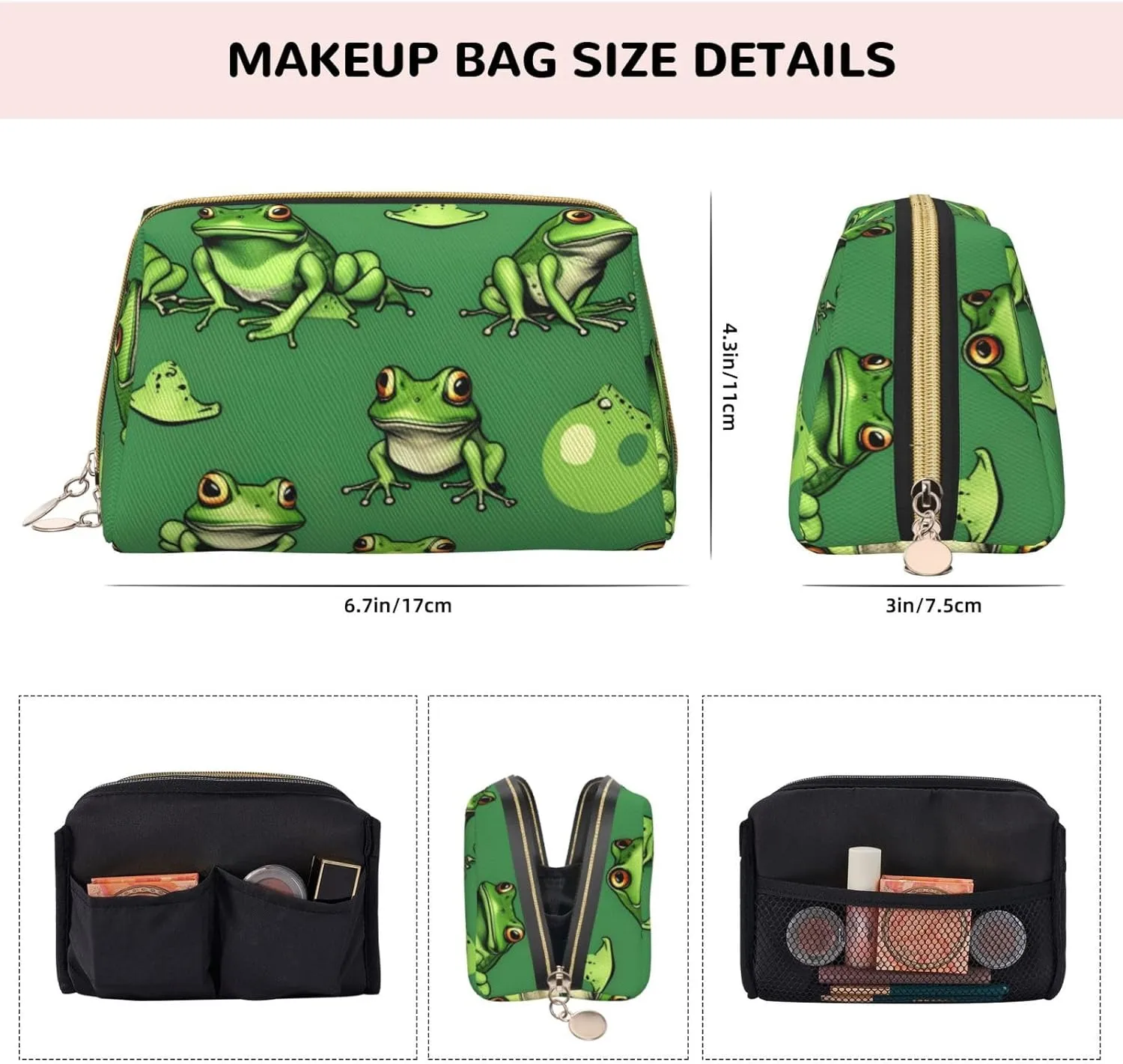 Funny Green Frogs Toiletry Pouch, Travel-Friendly Makeup Organizer For Makeup Brushes, Lipsticks