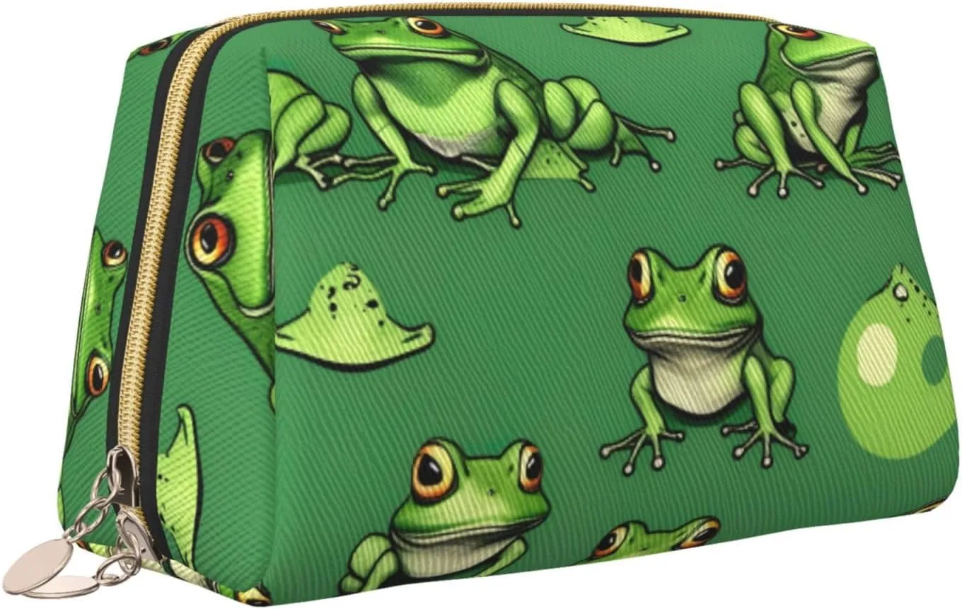 Funny Green Frogs Toiletry Pouch, Travel-Friendly Makeup Organizer For Makeup Brushes, Lipsticks