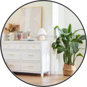 GAOMON Round Mirror, 36 Inch Round Mirrors for Wall Decor, Black Metal Frame Circle Mirror, Wall Mounted Mirrors for Entryway, Bathroom, Living Room, Dining Room