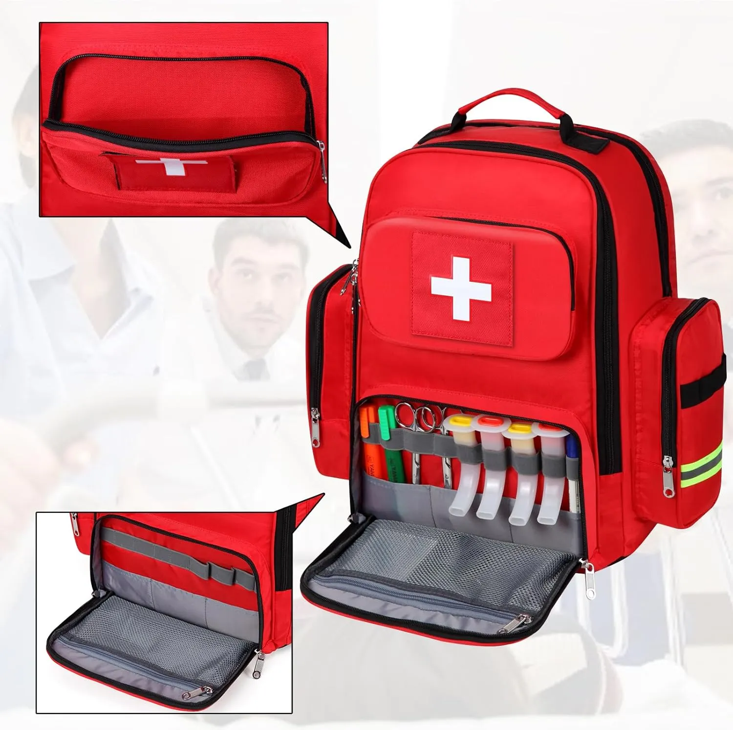 Gatycallaty First Aid Backpack Medical Emt First Responder Bag Empty Ems Emergency Home Health Hiking Trauma Travel Camping (red, Large)