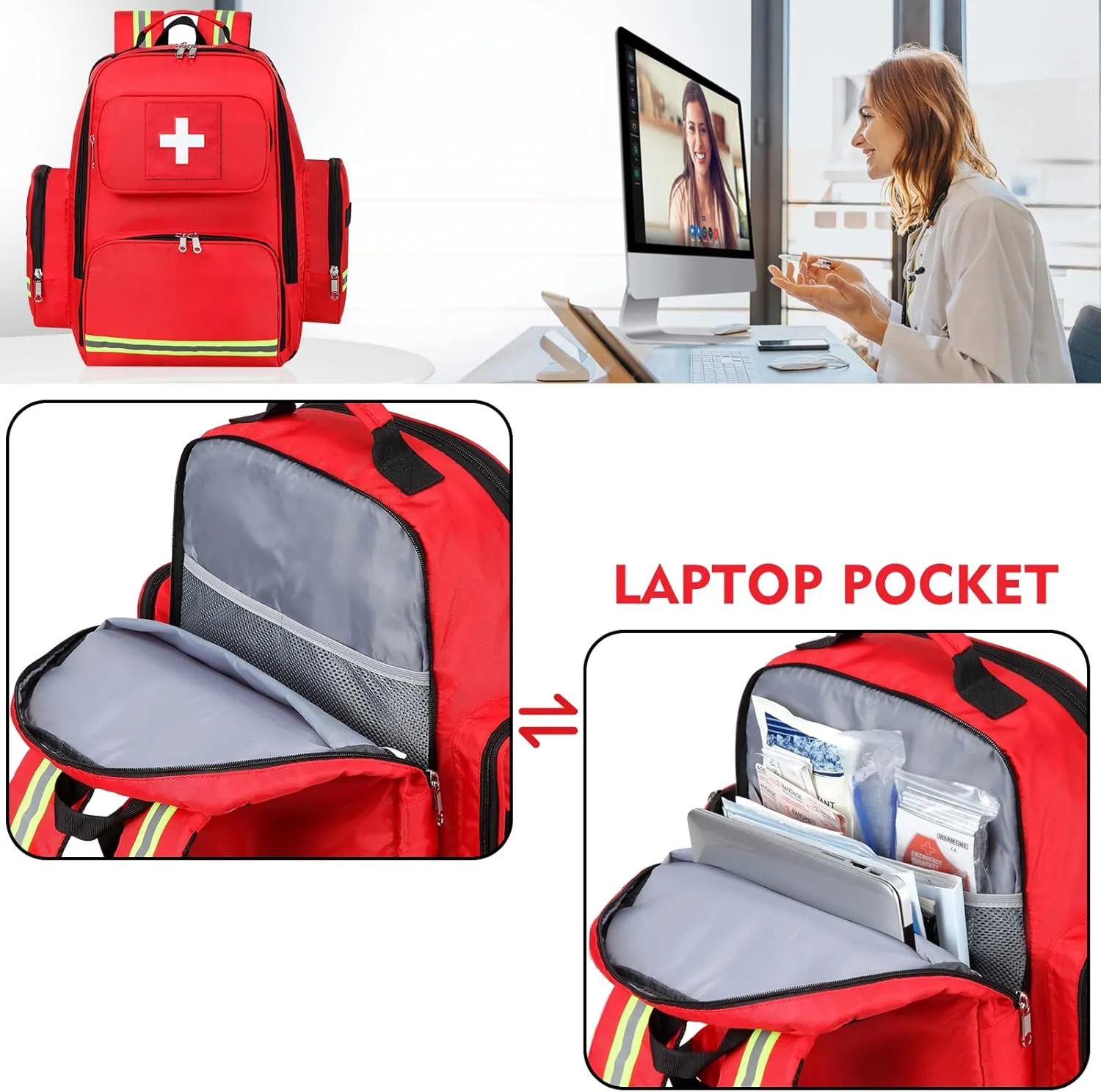 Gatycallaty First Aid Backpack Medical Emt First Responder Bag Empty Ems Emergency Home Health Hiking Trauma Travel Camping (red, Large)