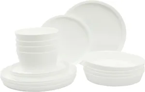 Gibson Home Modern Opal (Service for 4) 16 Piece Glass Chip Resistant Dishes Double Plates and Bowls Lightweight Dinnerware Set