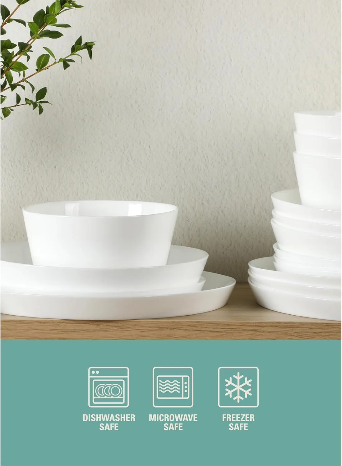 Gibson Home Modern Opal (Service for 4) 16 Piece Glass Chip Resistant Dishes Double Plates and Bowls Lightweight Dinnerware Set