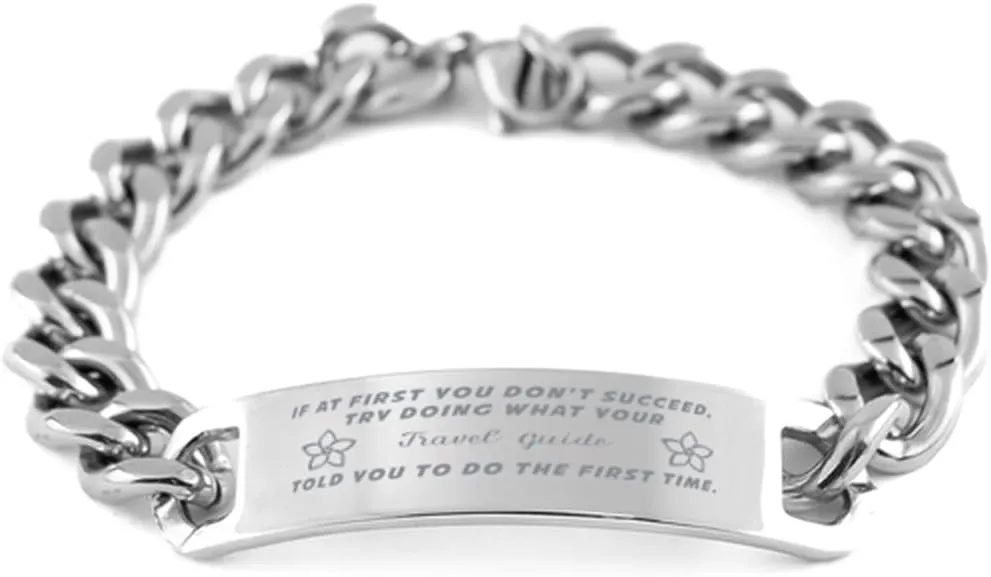 GIFTVILLE & SURPRISE Travel Guide Bracelet, If at first you don't succeed, try doing what your athletic trainer told you to do the first time., Cuban Link Chain Necklace, Travel Guide Gifts