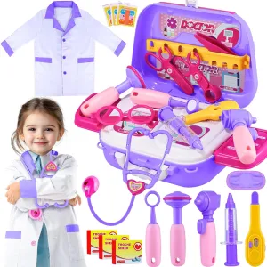 GINMIC Doctor Kit for Toddlers 3-5, 22 Pieces Pretend Play Doctor Set with Halloween Role Play Doctor Costume and Carry Case for Toddlers and Kids, Medical Dr Kit Toys for Girl Age 3 4 5 6 7 Year Old