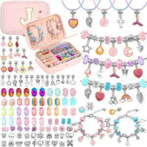 Girls Bracelet Charm Making Kit with Jewelry Box for Girls Charm Beads for Jewelry Making DIY Bracelet Craft Kit for Kids Age 8-12 Birthday Gifts Valentine Christmas