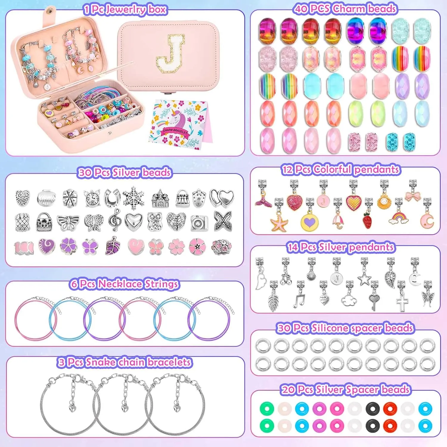 Girls Bracelet Charm Making Kit with Jewelry Box for Girls Charm Beads for Jewelry Making DIY Bracelet Craft Kit for Kids Age 8-12 Birthday Gifts Valentine Christmas