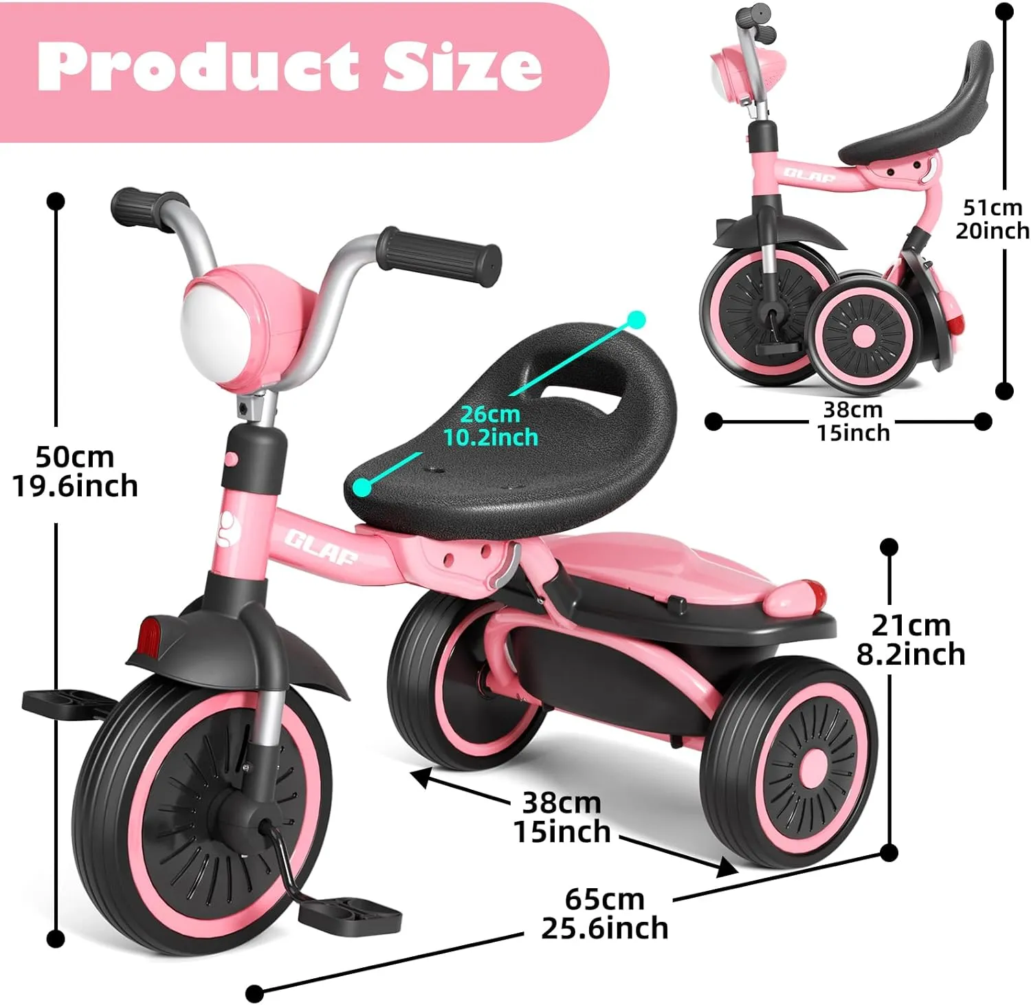 Glaf Tricycle for Toddler 1-3 Bike Kids Tricycle Trike Toddler Bike for 2-4 Year Olds Toys Baby Bike with Adjustable Seat and Storage Basket Birthday Gifts for Toddlers 1  Years Old Boys Girl (Pink)