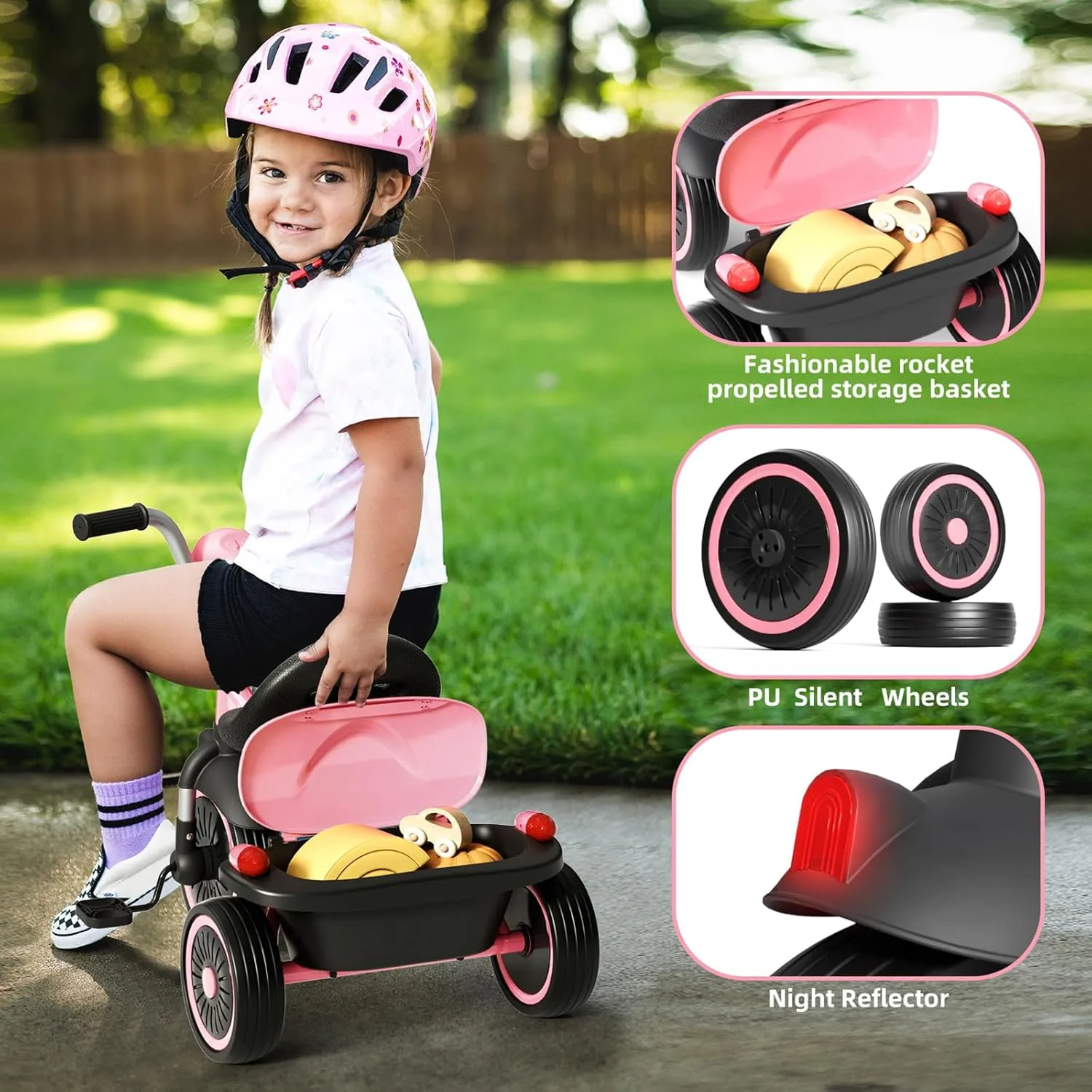 Glaf Tricycle for Toddler 1-3 Bike Kids Tricycle Trike Toddler Bike for 2-4 Year Olds Toys Baby Bike with Adjustable Seat and Storage Basket Birthday Gifts for Toddlers 1  Years Old Boys Girl (Pink)