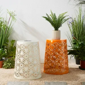 Glitzhome 17.5"H Set of 2 Cutout Geometric Pattern Solar Powdered LED Light Garden Stool