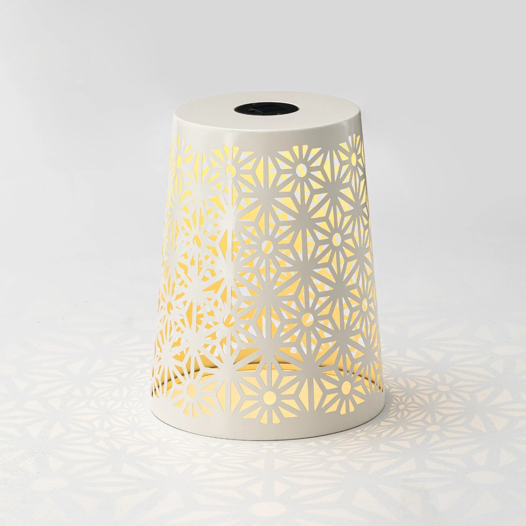 Glitzhome 17.5"H Set of 2 Cutout Geometric Pattern Solar Powdered LED Light Garden Stool