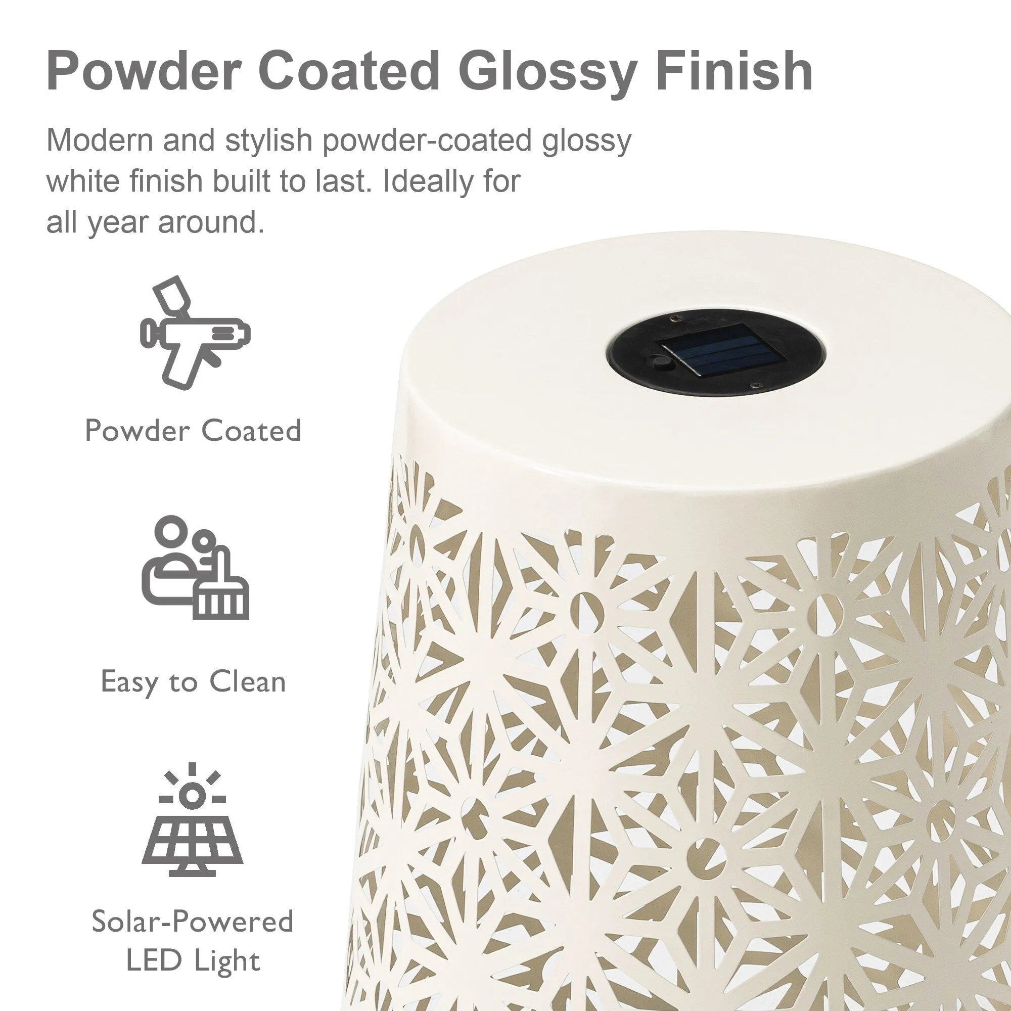 Glitzhome 17.5"H Set of 2 Cutout Geometric Pattern Solar Powdered LED Light Garden Stool