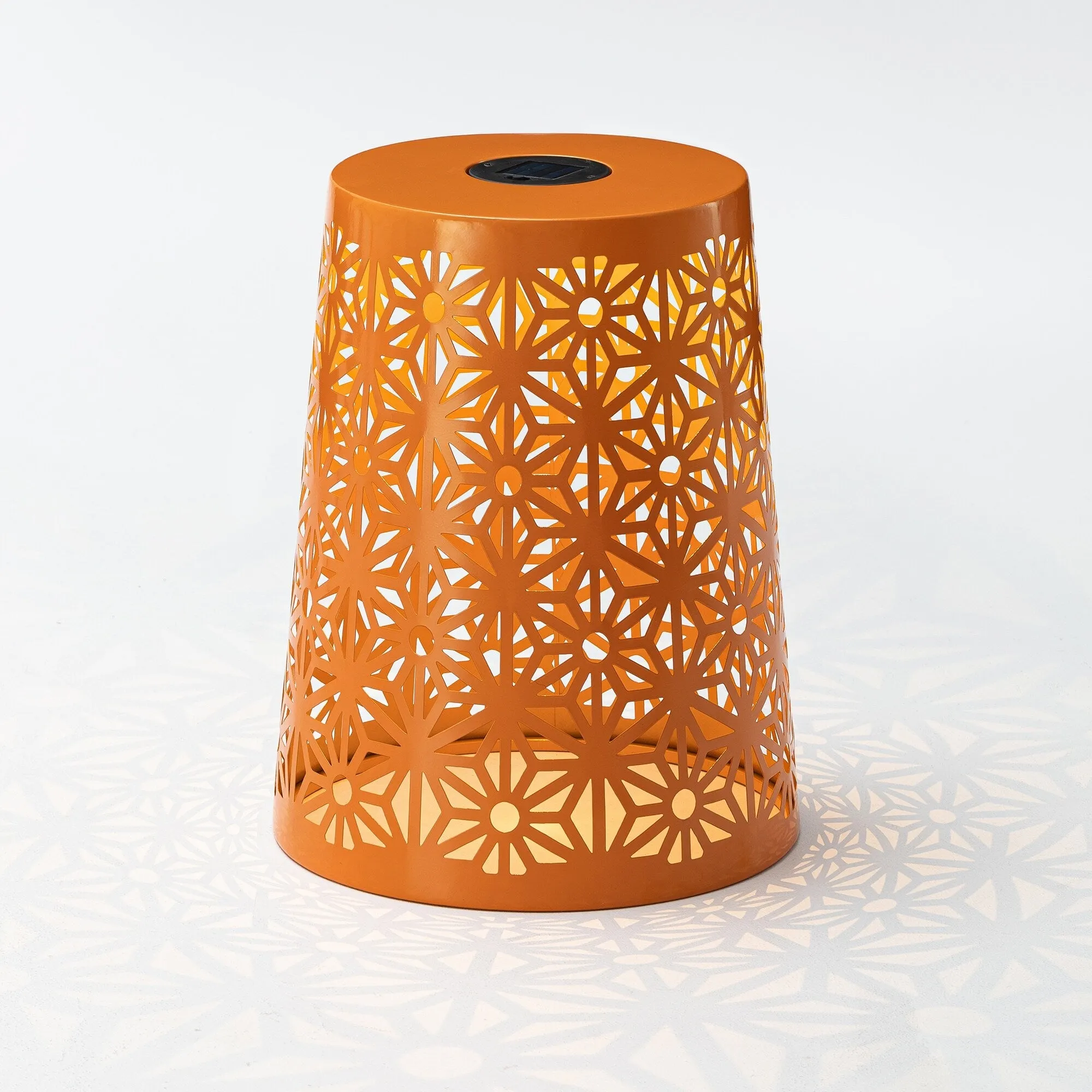 Glitzhome 17.5"H Set of 2 Cutout Geometric Pattern Solar Powdered LED Light Garden Stool