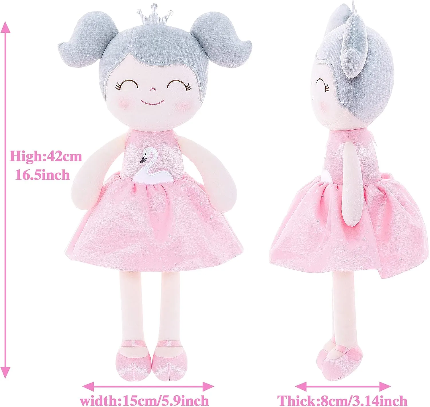 Gloveleya Plush Dolls Baby Girl Gifts Soft First Doll Girl Toys Swan Pink 16''