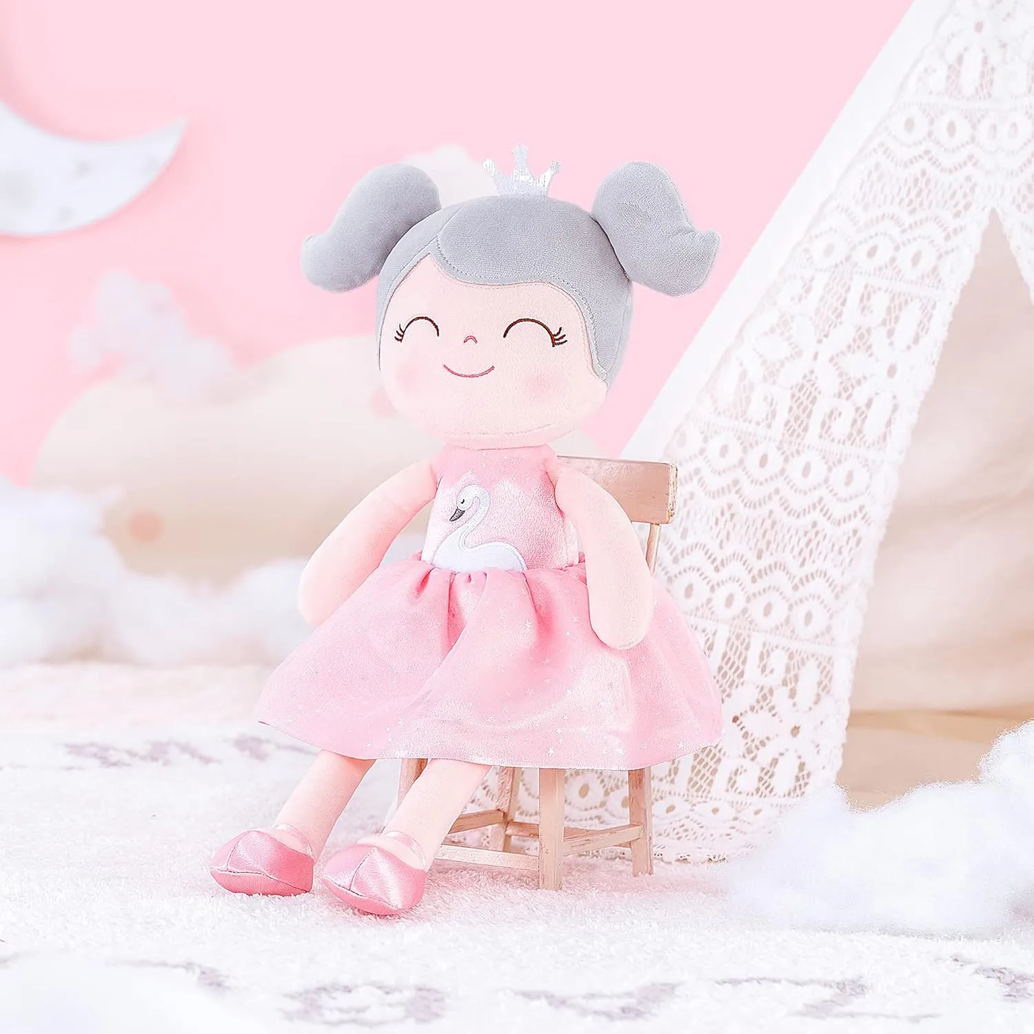 Gloveleya Plush Dolls Baby Girl Gifts Soft First Doll Girl Toys Swan Pink 16''
