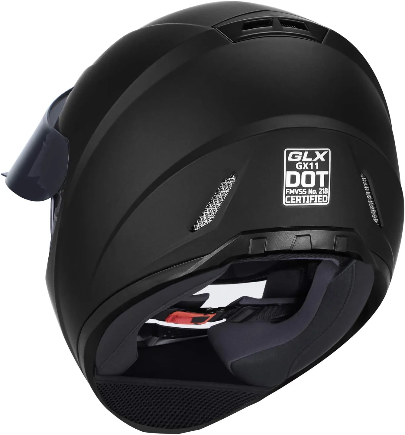 GLX GX11 Compact Motorcycle Helmet - Matte Black, Medium - Full Face w/ Tinted Visor, DOT Approved