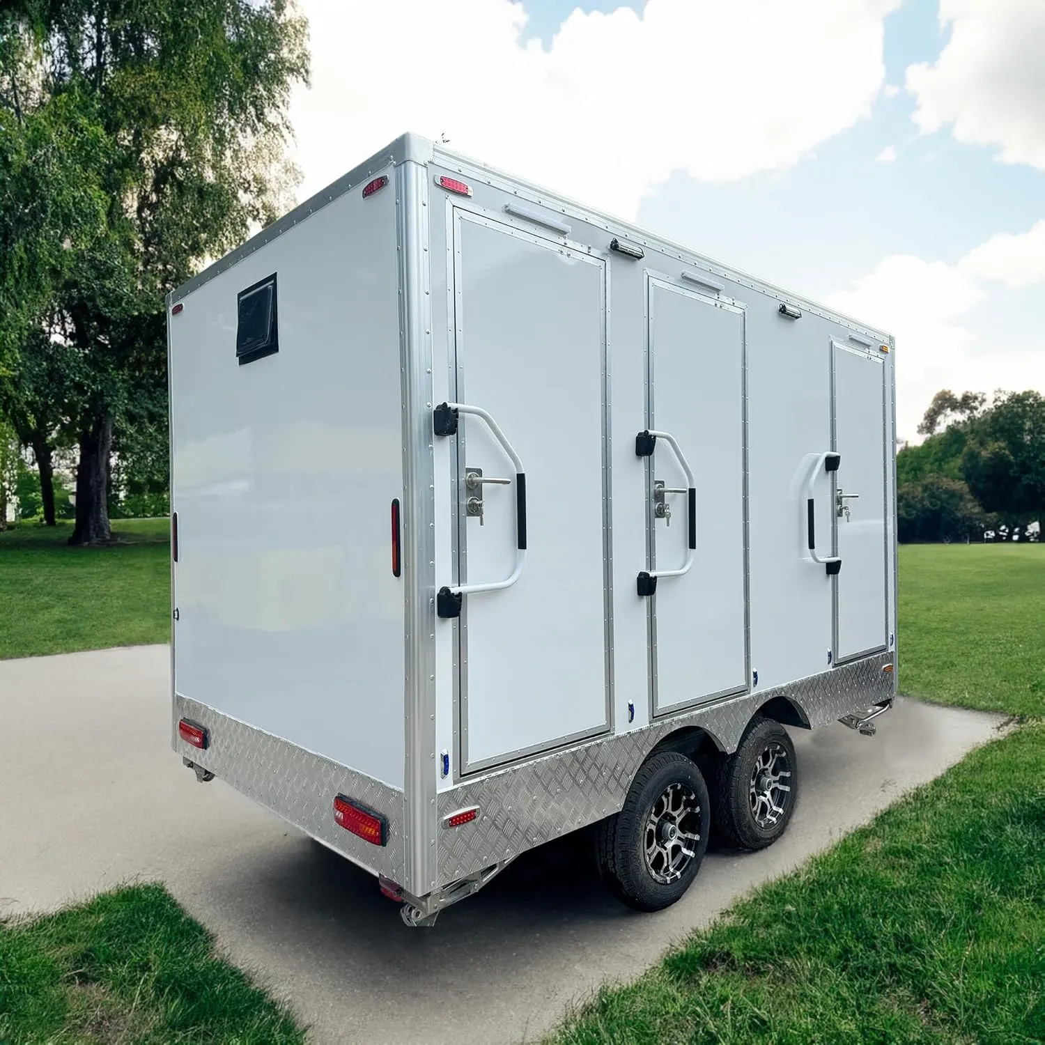 GOEASY Portable Toilet Trailer, Floor Mounted, Glossy Finish, 2-Station Restroom Trailer, Camping & Event Portable Toilet Deposit