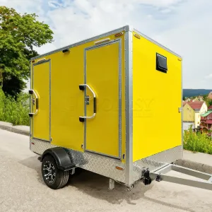 GOEASY Portable Toilet Trailer with 2 Station, Yellow, Stainless Steel, Floor Mounted, Glossy Finish, Ideal for Camping, Outdoor Events, and Emergencies Deposit