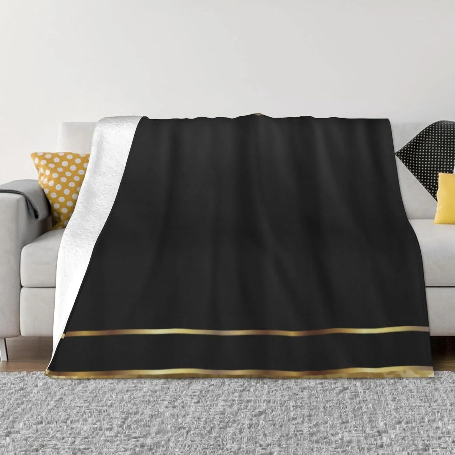 Gold Damask and Black Design 60"X50" Flannel Blanket - 100% Soft Polyester, Lightweight and Warm, Suitable for Families, Camping, Travel