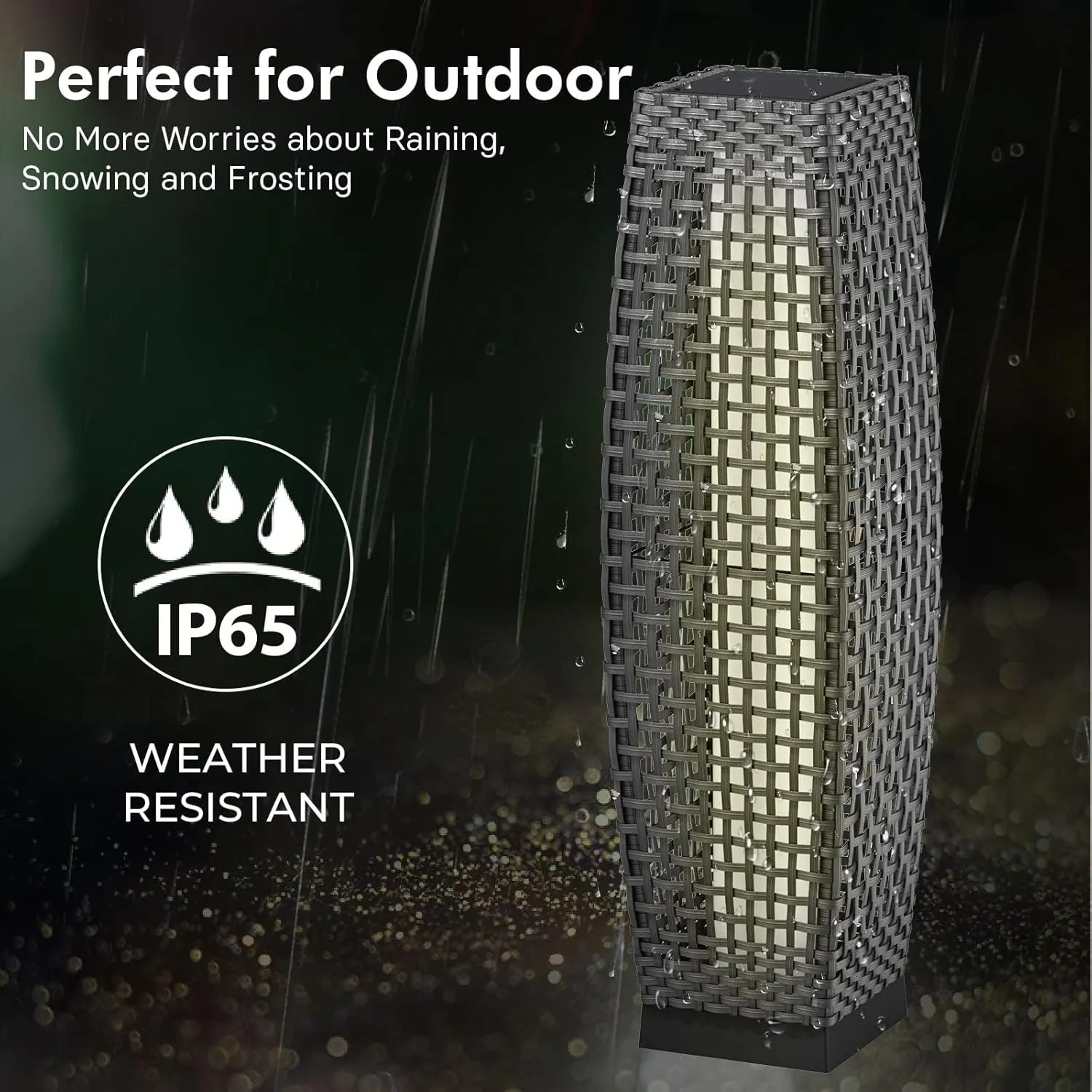 Grand patio Outdoor Floor Lamp Solar Powered Lantern Water-Resistant Wicker Deck Light for Garden or Porch -Large Fuji, Silver Gray