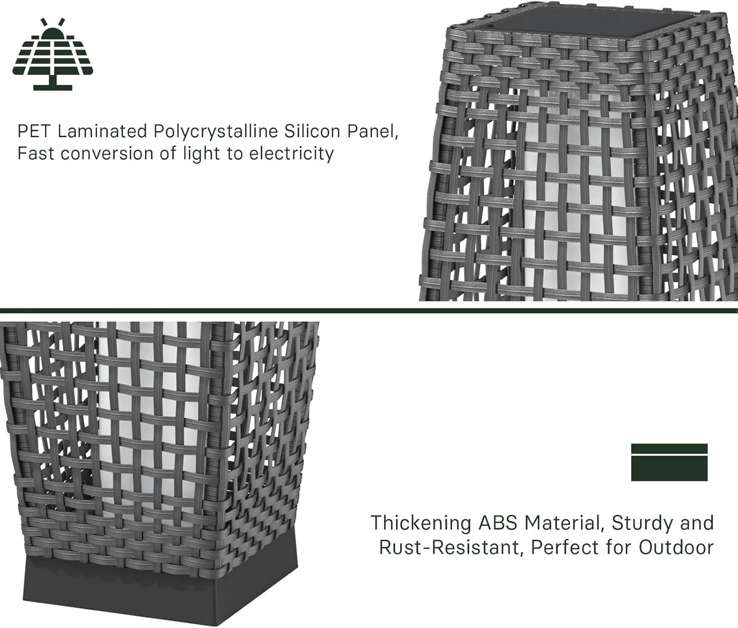 Grand patio Outdoor Floor Lamp Solar Powered Lantern Water-Resistant Wicker Deck Light for Garden or Porch -Large Fuji, Silver Gray