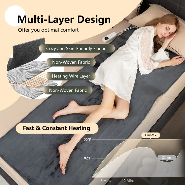 Gray Portable Adjustable Temperature Electric Heated Mattress Pad
