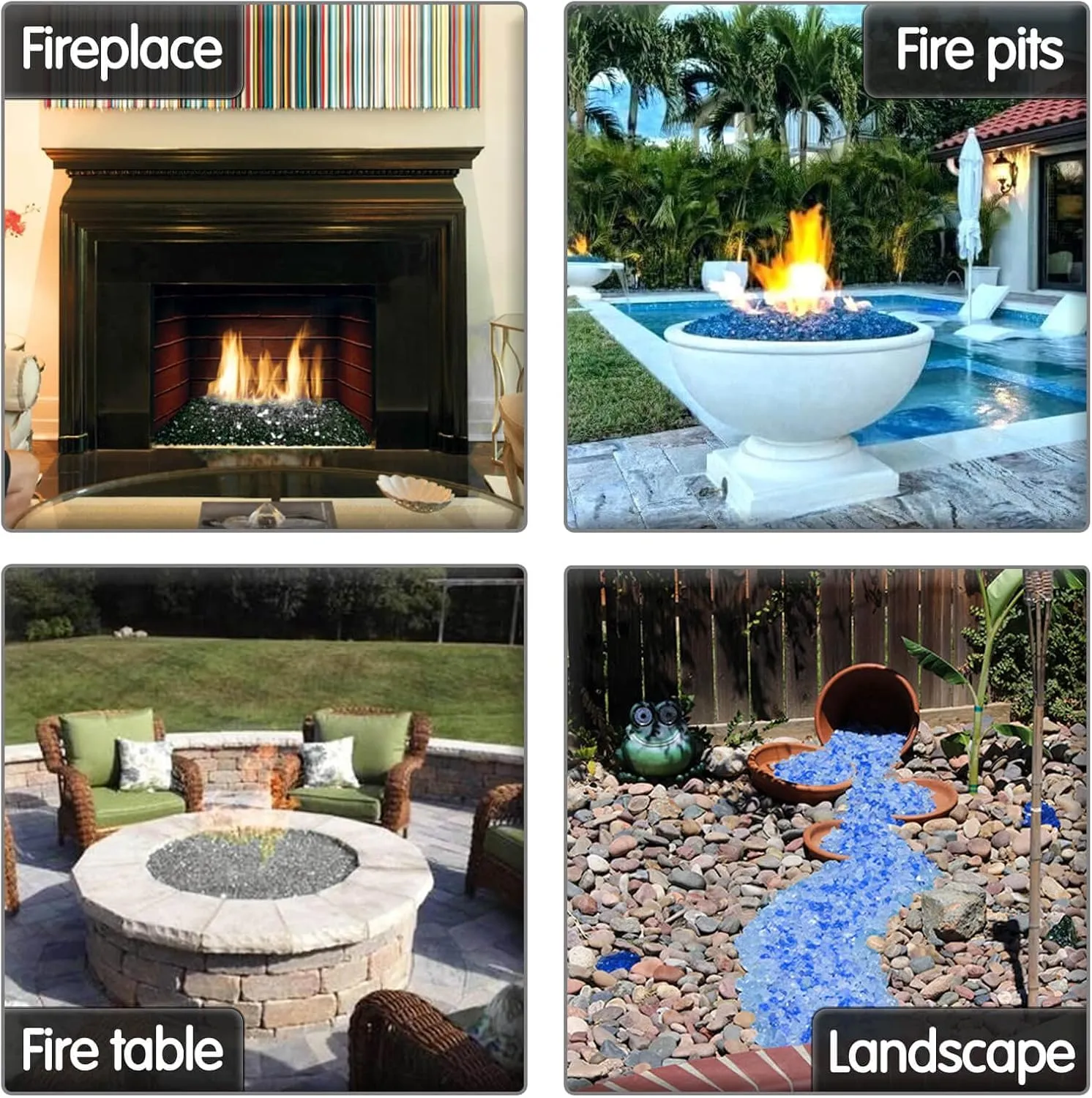 GRISUN 20 Pounds Blended Fire Glass for Fire Pit - 1/2 Inch High Luster Reflective Tempered Glass Rocks for Natural or Propane Fireplace, Safe for Outdoors and Indoors Firepit, Copper, Blue, White