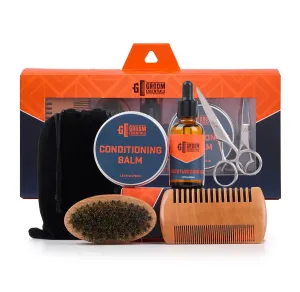 Groom Essentials 6-PC Mens Grooming Kit for Men, Includes Conditioning Balm, Moisturizing Oil, Beard Brush, Dual-Sided Comb, Trimming Scissors, Travel Pouch – Total Beard Grooming Kit