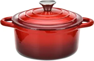 Hamilton Beach Enameled Cast Iron Dutch Oven Red (3-Quart) | Cream Enamel Coating Dutch Oven Pot with Lid | Cast Iron Dutch Oven with Even Heat Distribution | Easy Grip to Handles & Multipurpose
