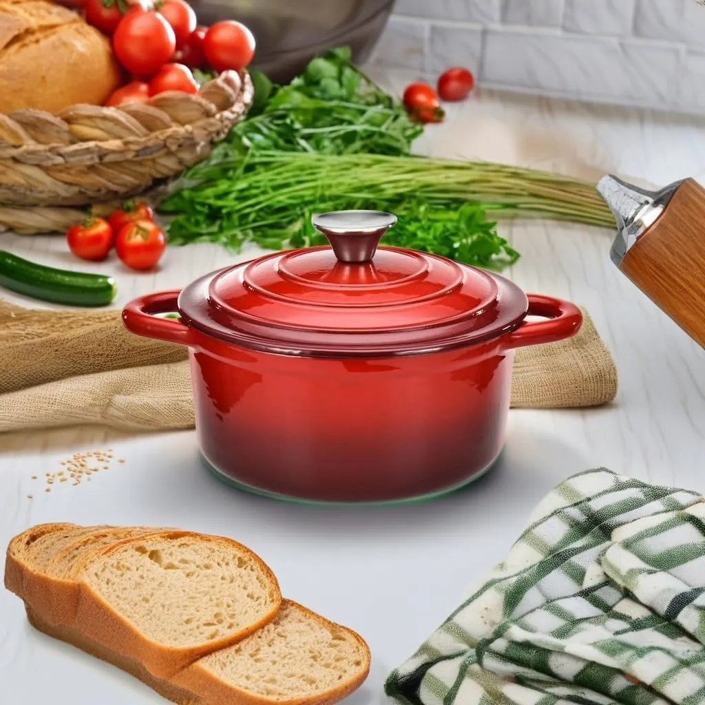 Hamilton Beach Enameled Cast Iron Dutch Oven Red (3-Quart) | Cream Enamel Coating Dutch Oven Pot with Lid | Cast Iron Dutch Oven with Even Heat Distribution | Easy Grip to Handles & Multipurpose