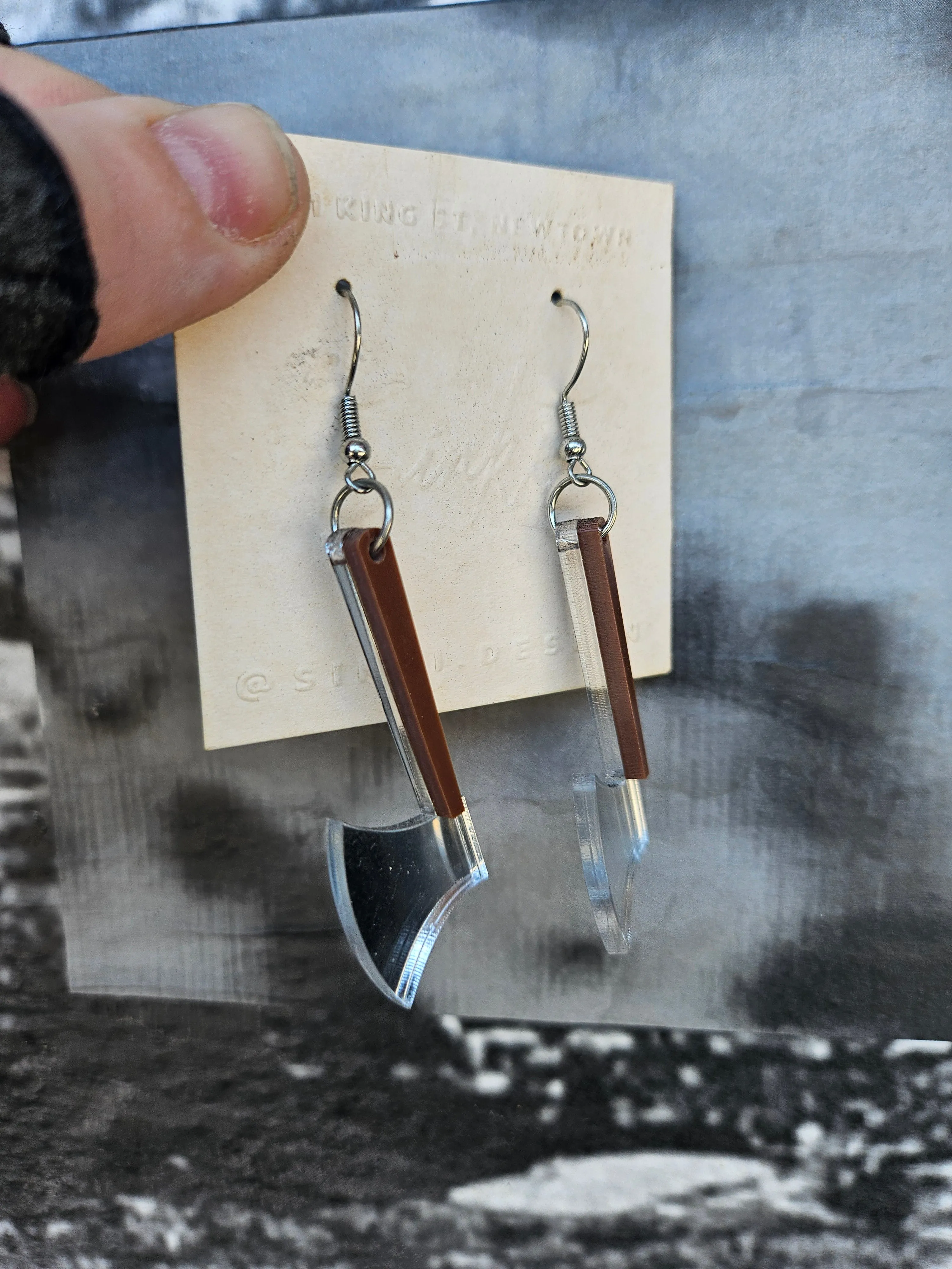 Handmade Silver Mirror Reflective Axe Earrings