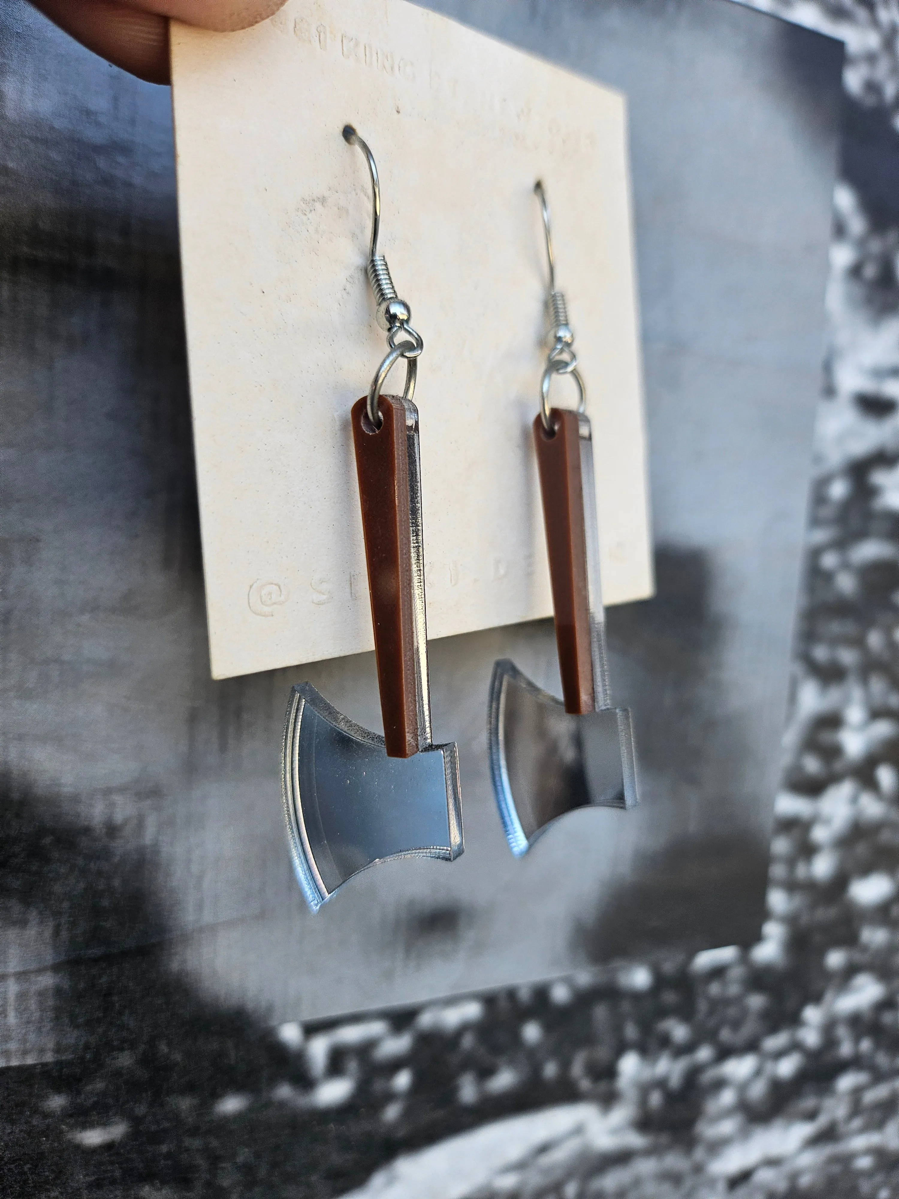 Handmade Silver Mirror Reflective Axe Earrings