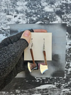 Handmade Silver Mirror Reflective Axe Earrings
