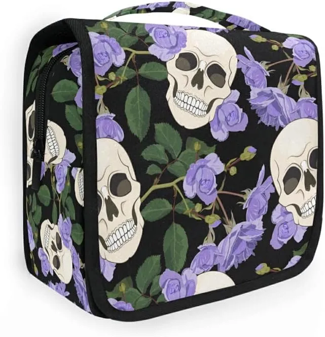Hanging Toiletry Bag Gothic Lilac Roses and Skulls Makeup Travel bag for Toiletries Portable Toiletry Organizer Bags Clear Toiletry Cosmetic Kit