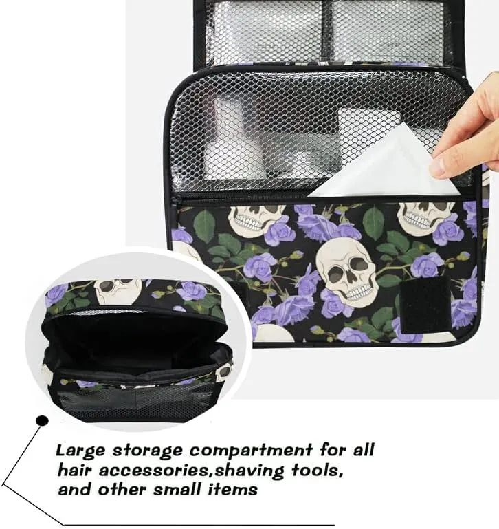 Hanging Toiletry Bag Gothic Lilac Roses and Skulls Makeup Travel bag for Toiletries Portable Toiletry Organizer Bags Clear Toiletry Cosmetic Kit