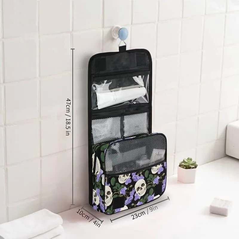 Hanging Toiletry Bag Gothic Lilac Roses and Skulls Makeup Travel bag for Toiletries Portable Toiletry Organizer Bags Clear Toiletry Cosmetic Kit