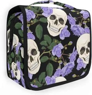 Hanging Toiletry Bag Gothic Lilac Roses and Skulls Makeup Travel bag for Toiletries Portable Toiletry Organizer Bags Clear Toiletry Cosmetic Kit
